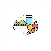 A colorful illustration of a plate with fruit and vegetables vector