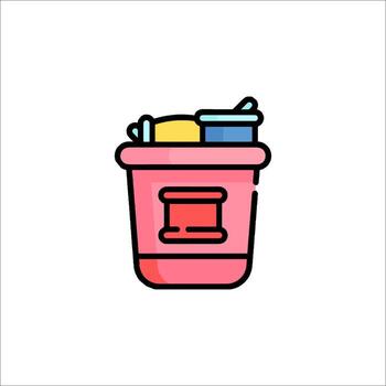 A pink trash can with a bucket of garbage vector