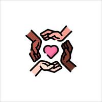 Hands holding a heart in a circle, with a pink heart in the center vector