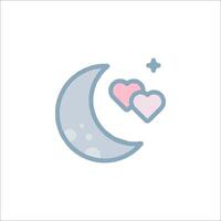 A crescent moon with two hearts on it vector