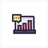 A laptop with a speech bubble and a bar chart vector