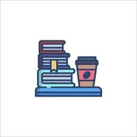 A stack of books and a cup of coffee vector
