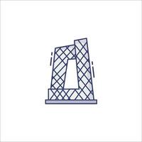 A line drawing of a building with a tower in the middle vector