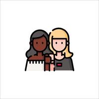 Two women are holding hands in a flat line vector