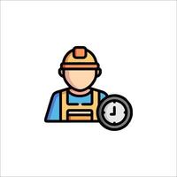 A man in a hard hat and a clock icon vector
