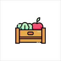 Fruit and vegetables in a wooden box icon vector