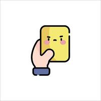 A hand holding a yellow card with a face on it vector