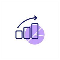 A graph with an arrow going up and a bar chart vector