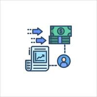 A line icon of a person holding a paper with money and a person with a phone vector