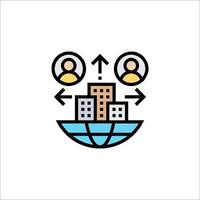 A city with people on top of it and arrows pointing to it vector