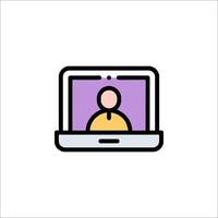 A person is sitting on a laptop computer icon vector