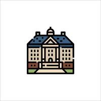 A building icon with a clock on top vector