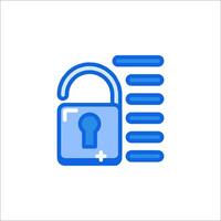 A blue lock icon with a key inside vector
