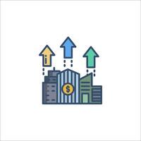 An illustration of a building with arrows and money vector