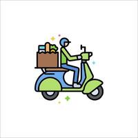 A man on a scooter with a box of food vector