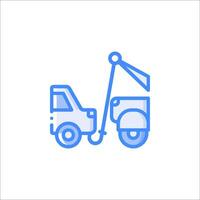 A truck with a crane on it is shown in blue vector