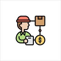 A man in a hard hat holding a box with money vector