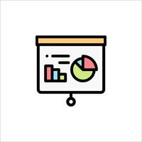 A presentation board with a pie chart and other items vector