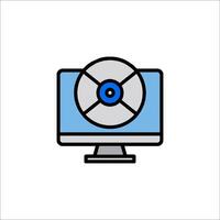 A computer monitor with a disk icon vector