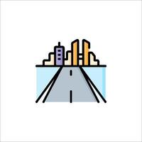 A city skyline with a road and buildings vector