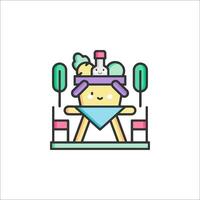 A cartoon character sitting at a table with a plate of food vector