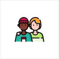 Two people are standing next to each other in a flat line vector