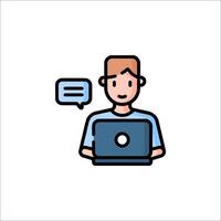 A man with a laptop and speech bubble icon vector
