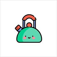 A cute green watering can with a red handle vector