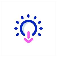 A light bulb with a pink arrow pointing down vector