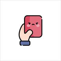 A hand holding a red book with a face on it vector