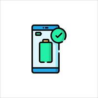 A phone with a battery icon and a check mark vector