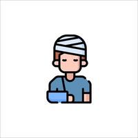 A man with a cast on his arm is holding a blue bandage vector