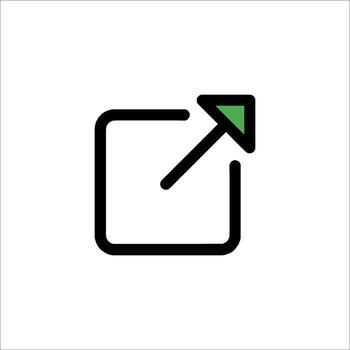 A green arrow pointing at a square icon vector