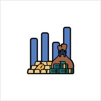 Gold bar icon with bar graph and gold bars vector
