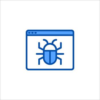 A blue bug icon on a computer screen vector