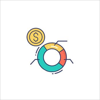 un línea icono de un moneda y un tarta gráfico vector