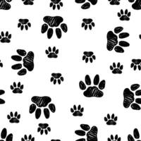 Seamless pattern with hand drawn pet paw prints. Domestic cat track footprints in brush stroke texture paint style vector