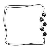 Square frame with pet paw print. Wild animal track footprints in brush stroke texture paint style. Traces of animals. chalk graphic elements vector