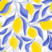 Tropical seamless pattern with yellow lemons. Fruit background. Modern print for textile, fabric, wallpaper, wrapping and packaging vector