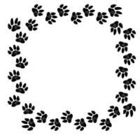 Square frame with pet paw print. Domestic cat track footprints in brush stroke texture paint style. Traces of animals. vector
