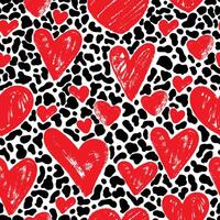 Seamless pattern with hand drawn red hearts in brush stroke texture paint style. Romantic print for valentines day. Great for textile, fabric, wallpaper, wrapping, scrapbook and packaging vector