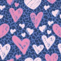 Seamless pattern with hand drawn red hearts in brush stroke texture paint style. Romantic print for valentines day. Great for textile, fabric, wallpaper, wrapping, scrapbook and packaging vector