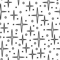 Seamless pattern with hand drawn star sparkle shine. Charcoal pen drawn star shine glow, spark glitter, sparkle light. Modern print for textile, fabric, wallpaper, wrapping, scrapbook and packaging vector