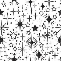 Seamless pattern with and drawn star sparkle shine. Charcoal pen drawn star shine glow, spark glitter, sparkle light. Modern print for textile, fabric, wallpaper, wrapping, scrapbook and packaging vector