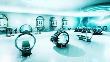 A futuristic laboratory filled with shiny metal objects video