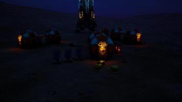 Overview of a Mars colony base illuminated at night with habitat modules video