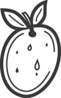 An orange fruit with a leaf on it is shown in a line drawing vector