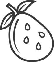 A fruit with a leaf on it is shown in a line drawing vector