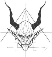 The devil's head is shown in a geometric pattern vector