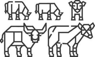 A set of geometric cows, including a bull, a cow, and a cow vector